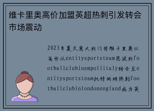 维卡里奥高价加盟英超热刺引发转会市场震动